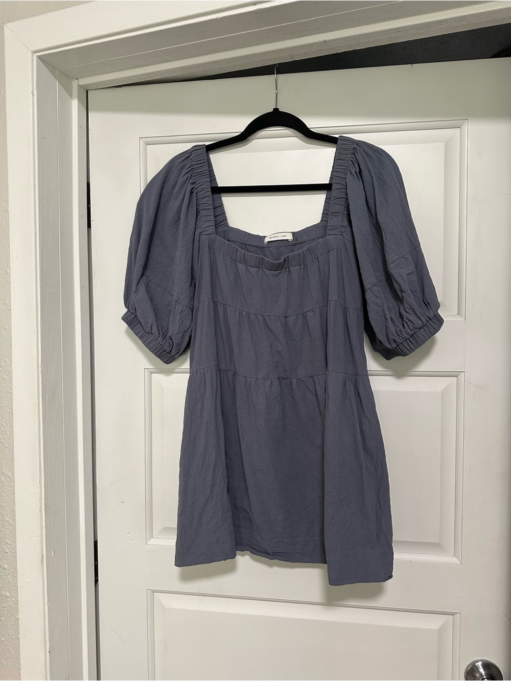 Mustard Seed Puff Sleeve Square Neck Top - Dusty Blue